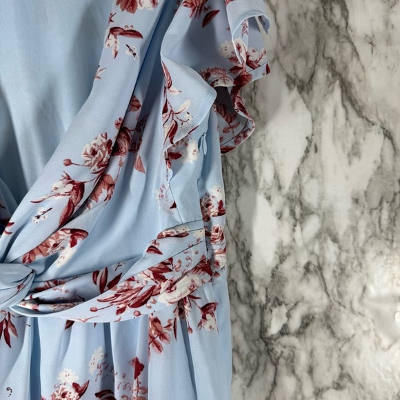 Express Floral Twist Front Flutter Sleeve Dress Size Small V Neck - Picture 6 of 6